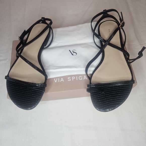 Via Spiga Calandre Black Croc Embossed Leather Mediterranean Sandal Sz 6 NWT - Picture 12 of 12